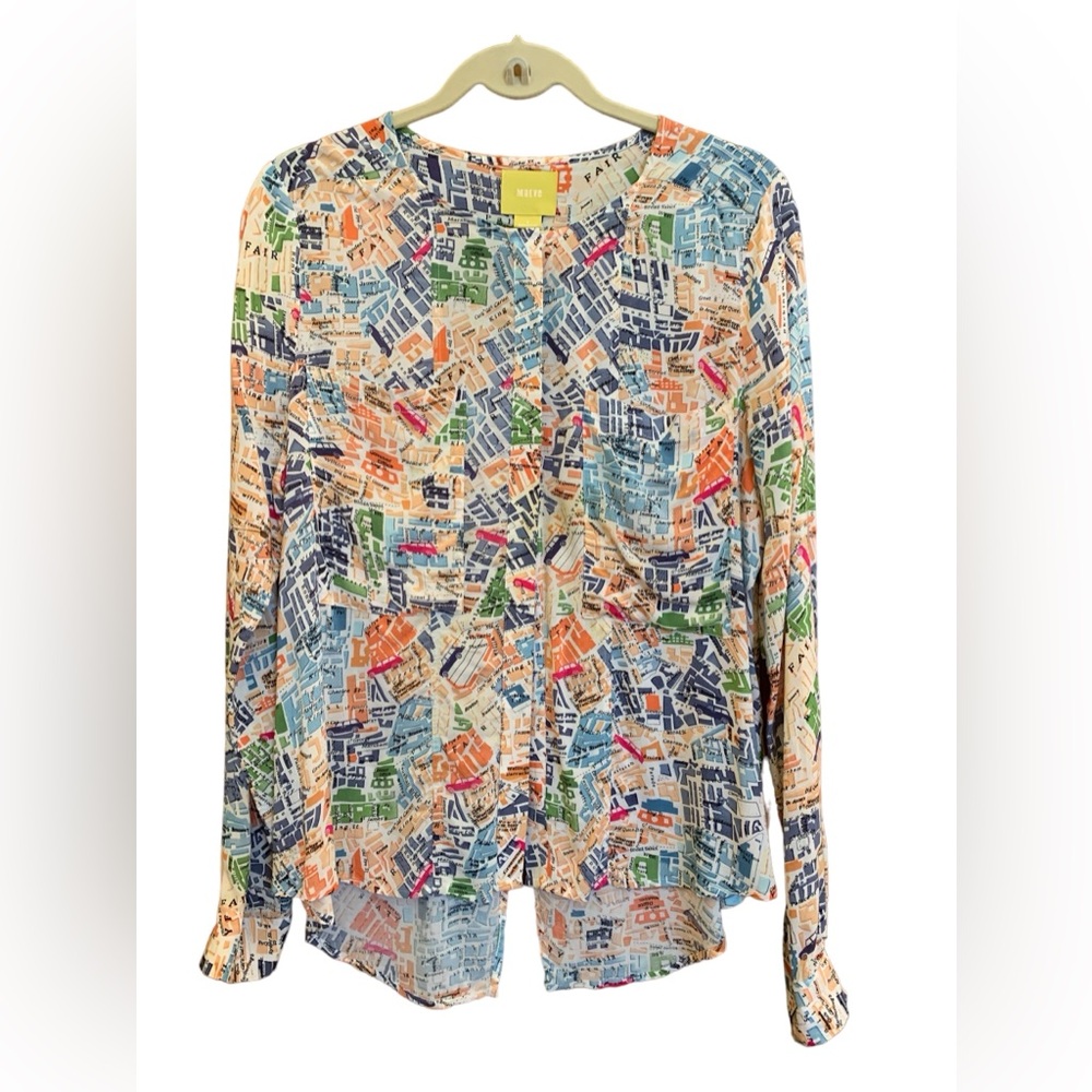 Maeve Anthropologie London Map Button-down Shirt with pockets, size 8/M - Picture 3 of 8